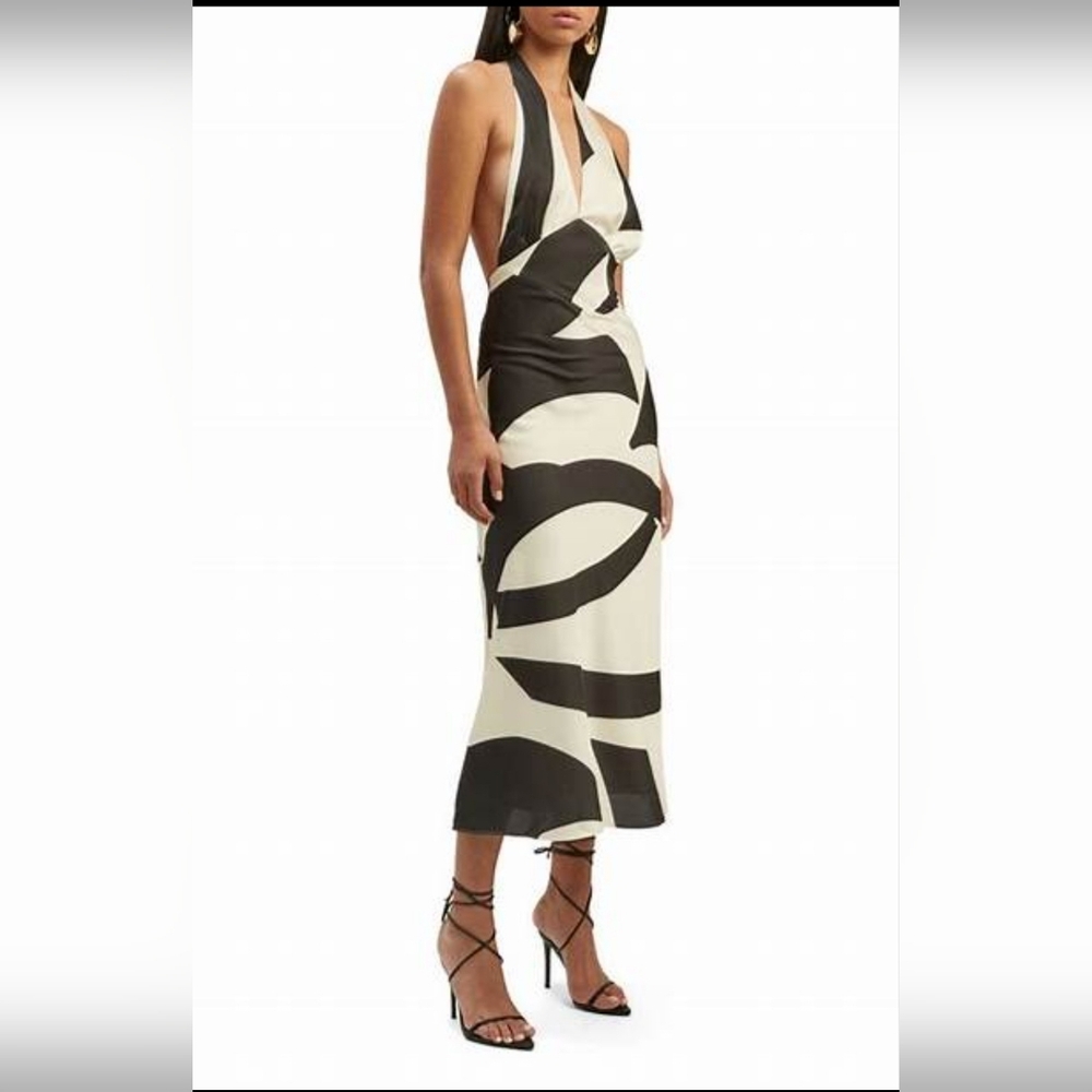 BARDOT Citron Midi Black & Ivory Halter Dress Size 8